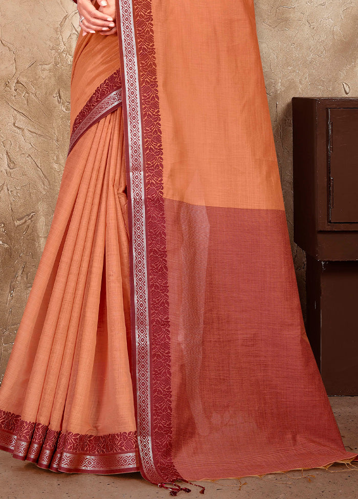 Orange Linen Silk Saree With Blouse Piece