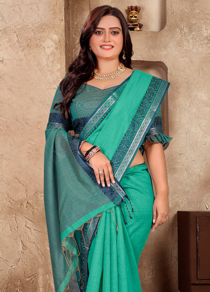 Rama Linen Silk Saree With Blouse Piece