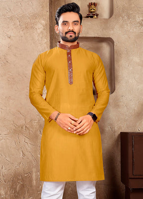 Mustard Silk Kurta And Pajama Set