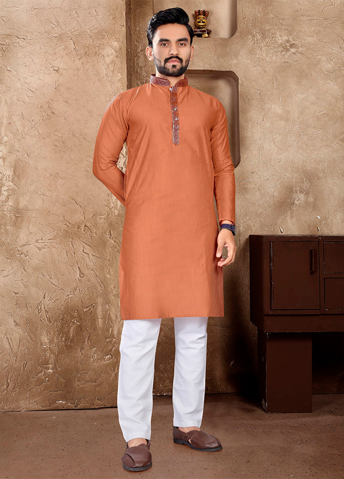 Peach Silk Kurta And Pajama Set