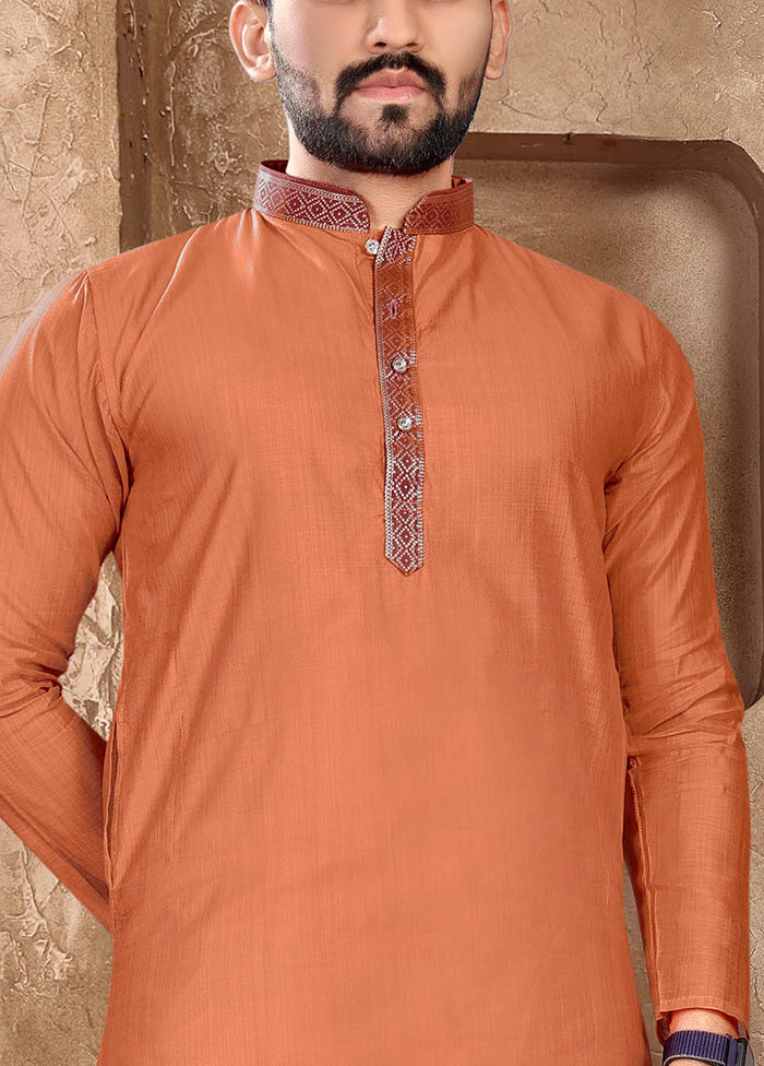 Peach Silk Kurta And Pajama Set