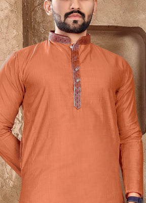 Peach Silk Kurta And Pajama Set