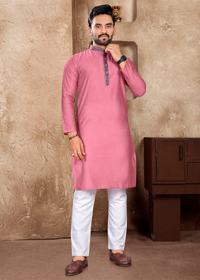 Pink Silk Kurta And Pajama Set