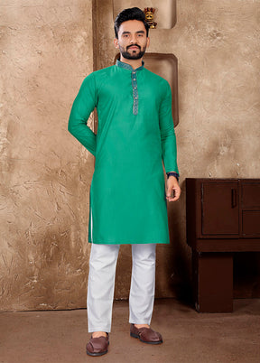 Rama Green Silk Kurta And Pajama Set