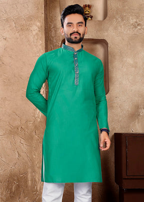 Rama Green Silk Kurta And Pajama Set