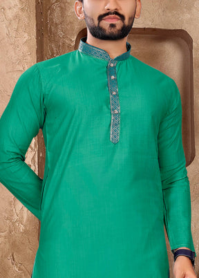 Rama Green Silk Kurta And Pajama Set