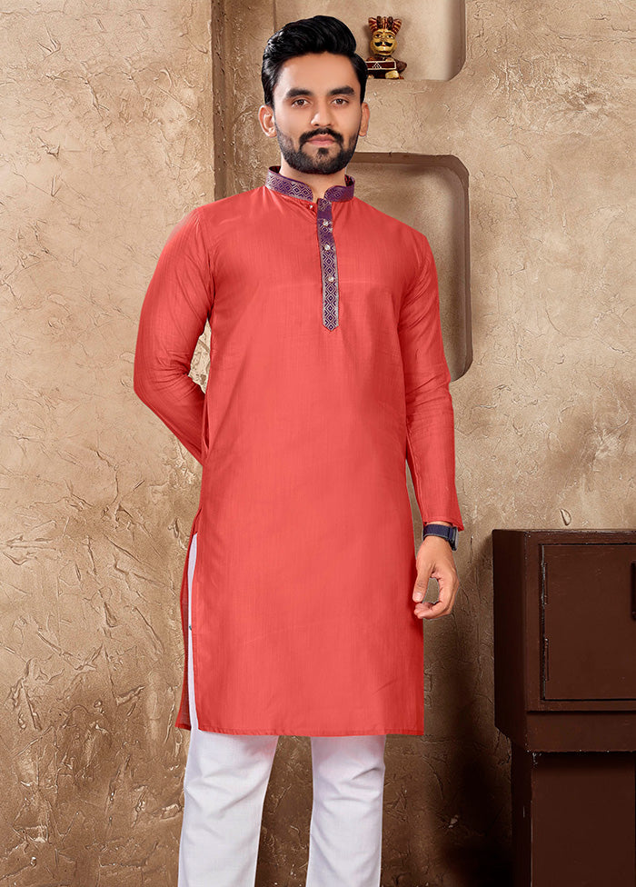 Dark Peach Silk Kurta