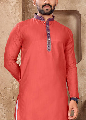 Dark Peach Silk Kurta