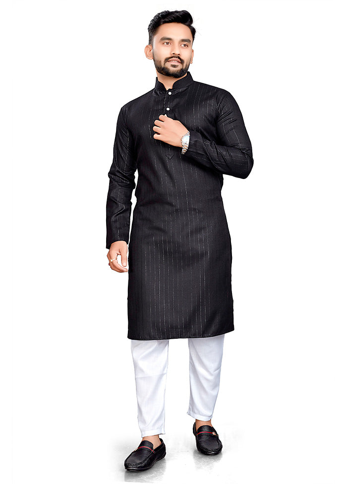 Black Pure Cotton Kurta And Pajama Set