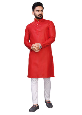 Red Pure Cotton Kurta And Pajama Set