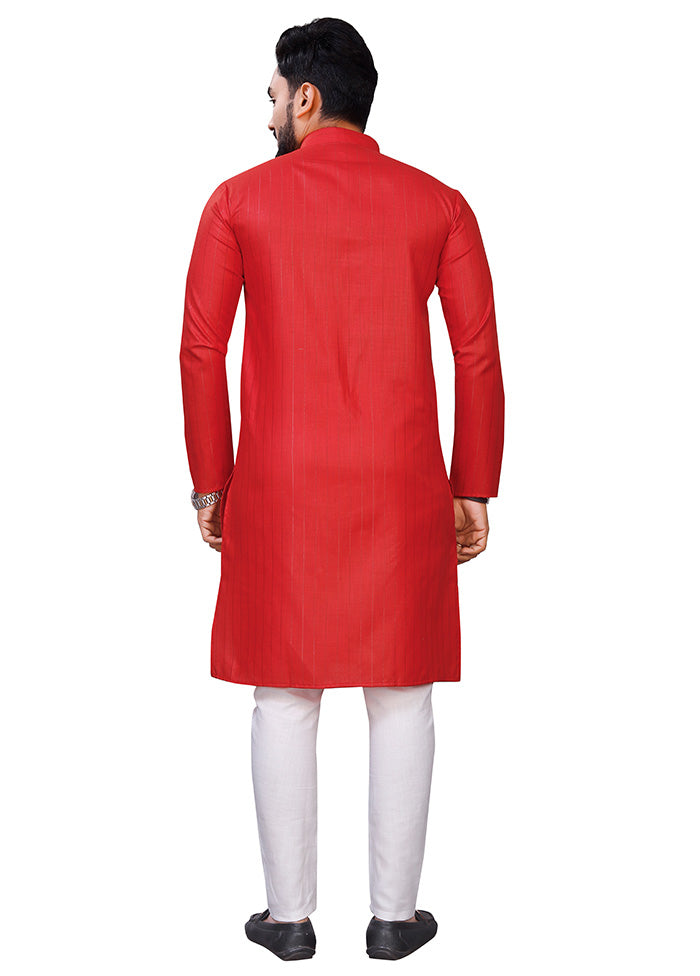 Red Pure Cotton Kurta And Pajama Set