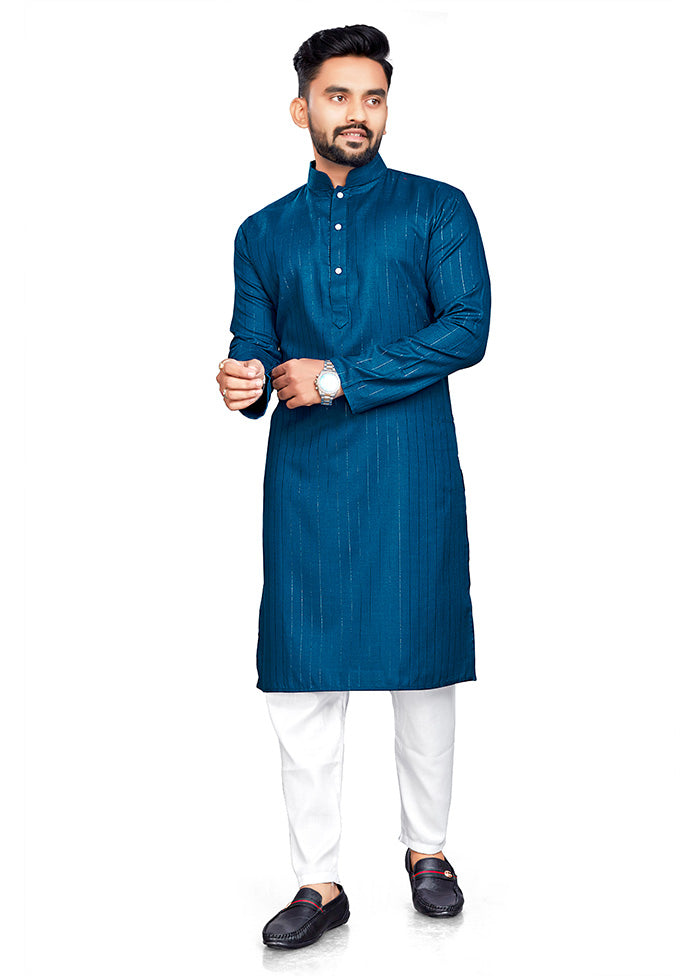 Teal Pure Cotton Kurta And Pajama Set