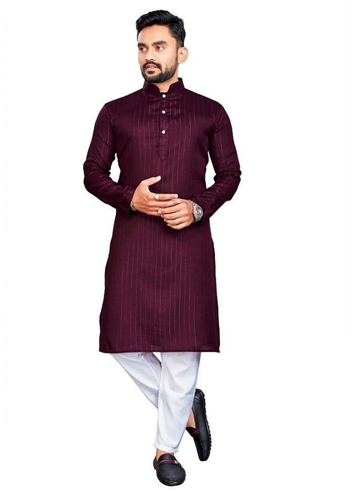 Wine Pure Cotton Kurta And Pajama Set