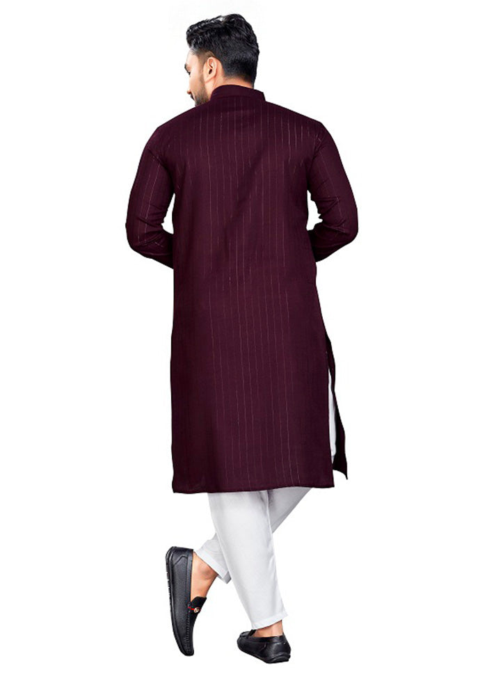 Wine Pure Cotton Kurta And Pajama Set