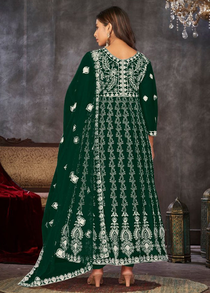 3 Pc Green Semi Stitched Net Suit Set