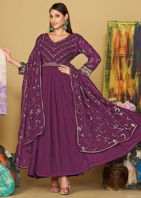 3 Pc Purple Semi Stitched Georgette Suit Set