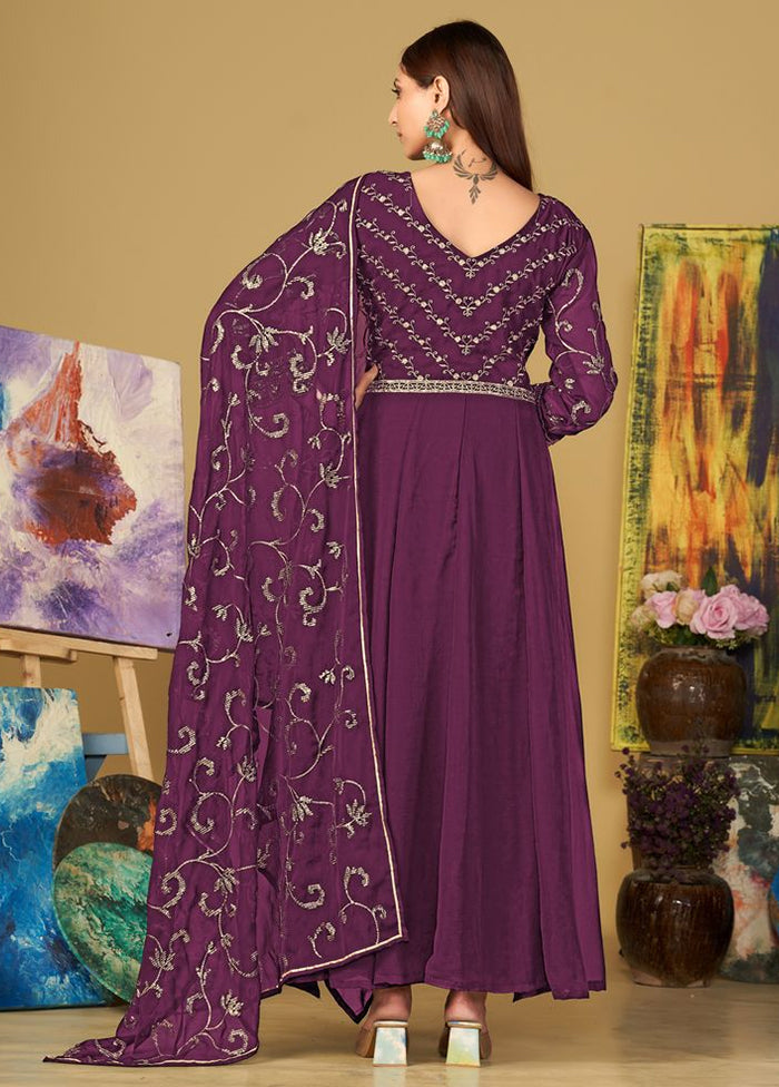 3 Pc Purple Semi Stitched Georgette Suit Set