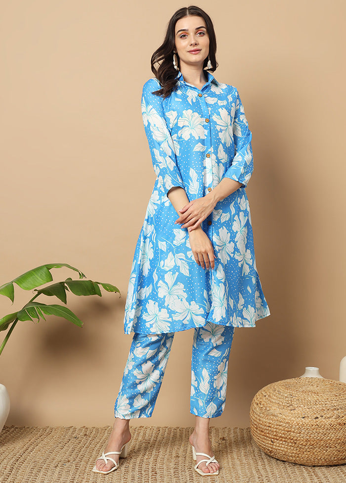 2 Pc Sky Blue Readymade Silk Coord Set