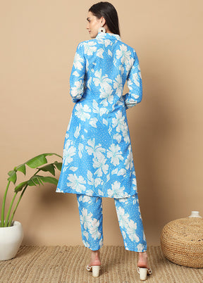 2 Pc Sky Blue Readymade Silk Coord Set