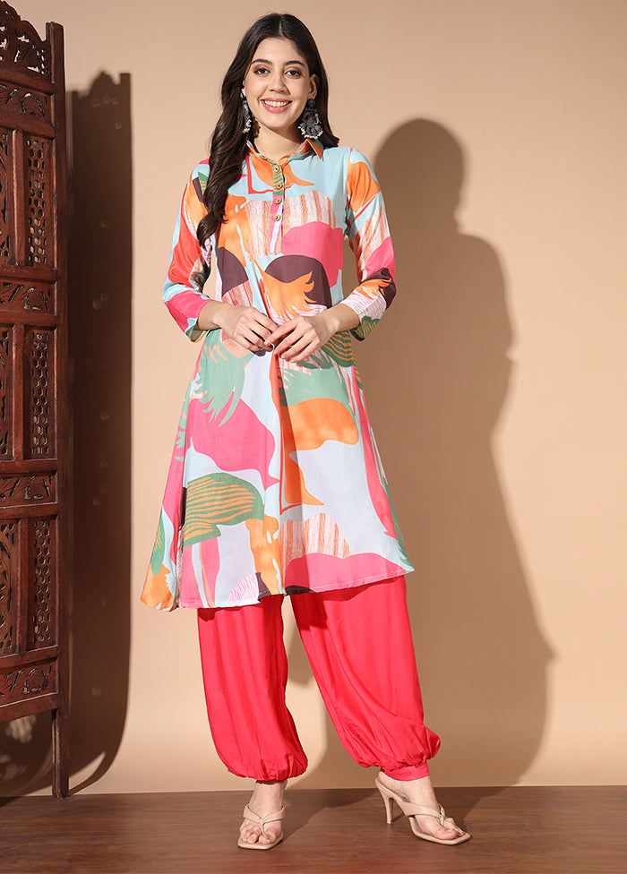 2 Pc Multicolor Readymade Silk Coord Set