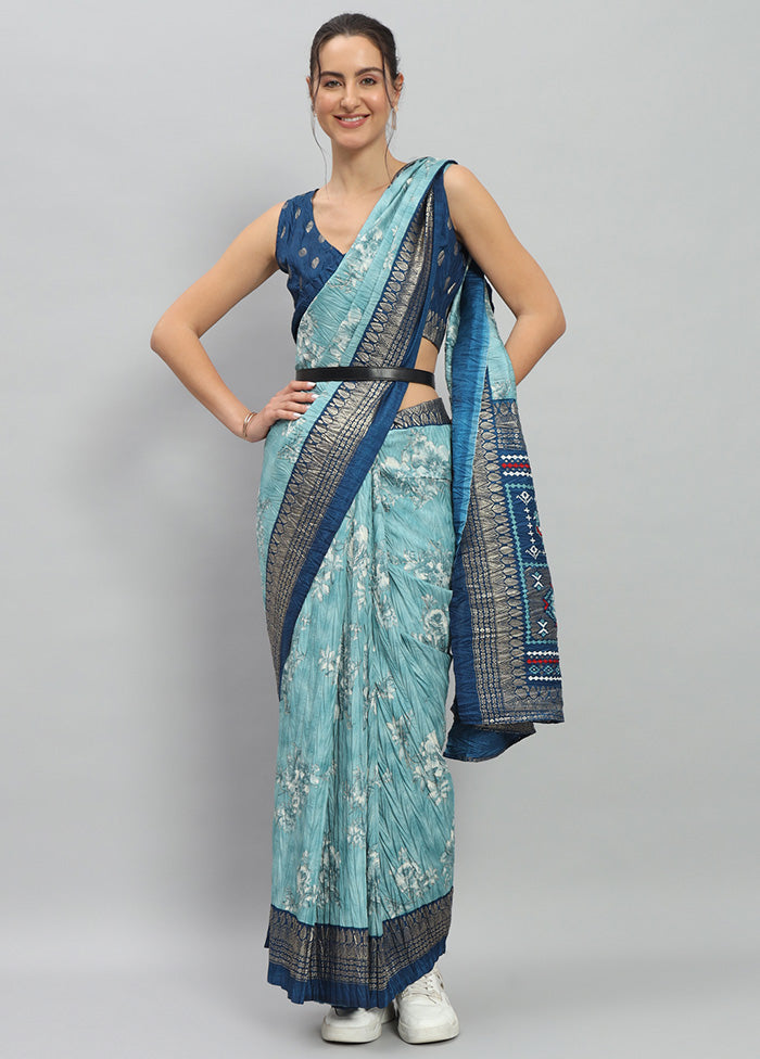 Multicolor Spun Silk Saree With Blouse Piece