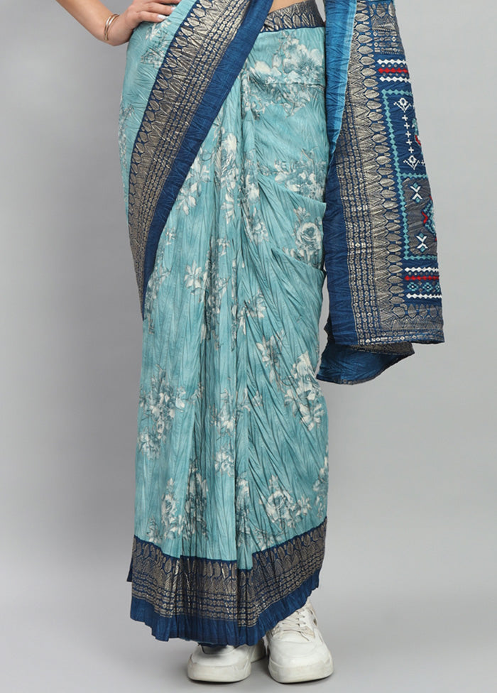 Multicolor Spun Silk Saree With Blouse Piece