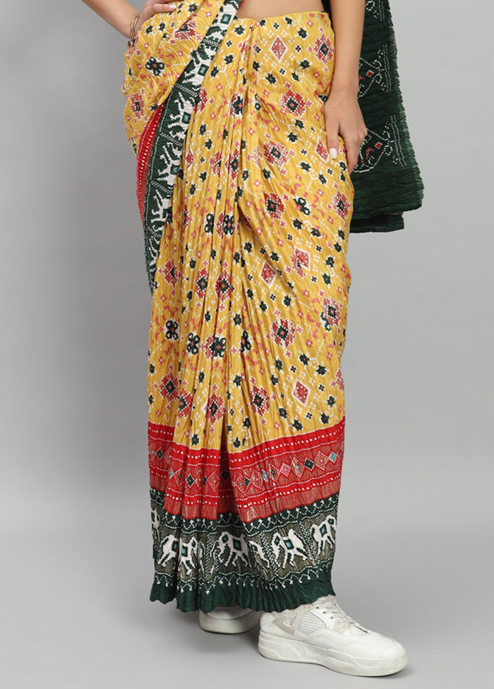 Multicolor Spun Silk Saree With Blouse Piece