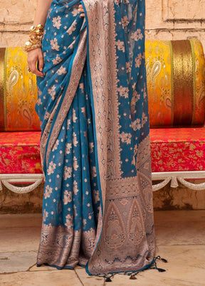 Teal Georgette Saree With Blouse Piece