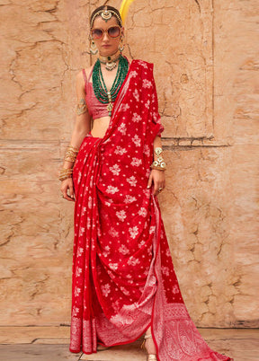 Red Georgette Saree With Blouse Piece