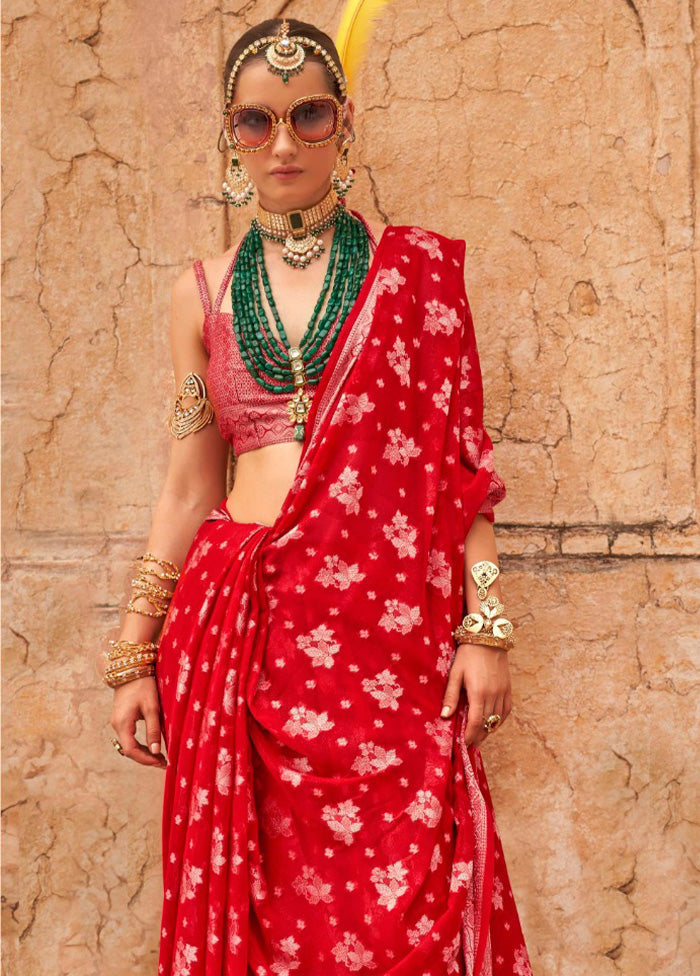 Red Georgette Saree With Blouse Piece