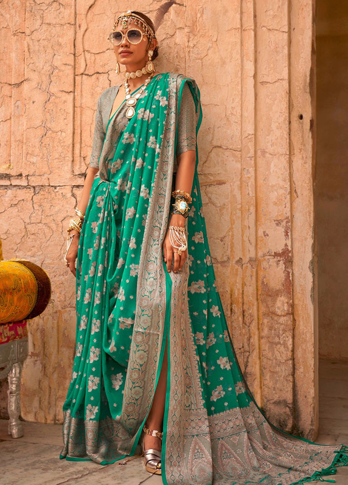 Mint Green Georgette Saree With Blouse Piece