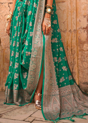 Mint Green Georgette Saree With Blouse Piece