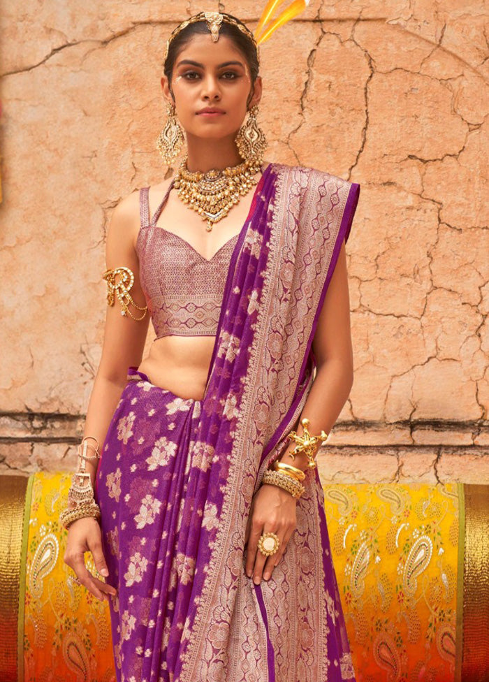 Purple Georgette Saree With Blouse Piece