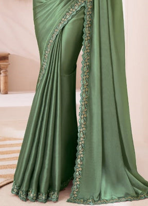 Green Satin Silk Saree With Blouse Piece