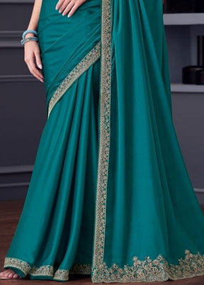 Rama Chiffon Silk Saree With Blouse Piece