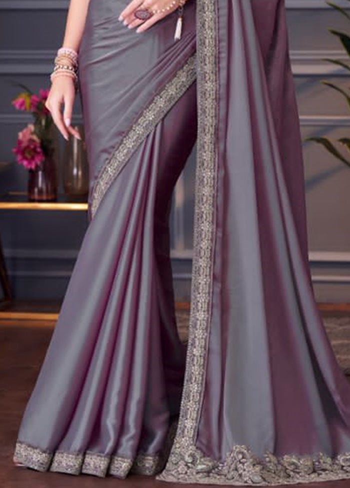 Lavender Chiffon Silk Saree With Blouse Piece