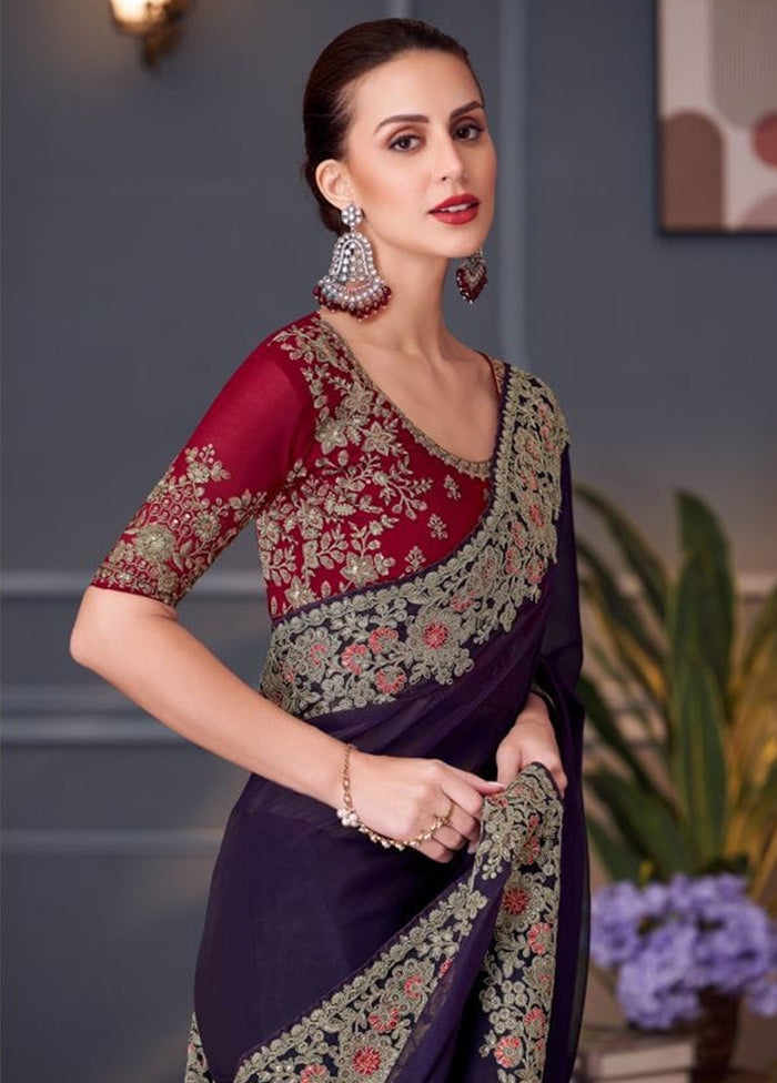 Purple Georgette Saree With Blouse Piece