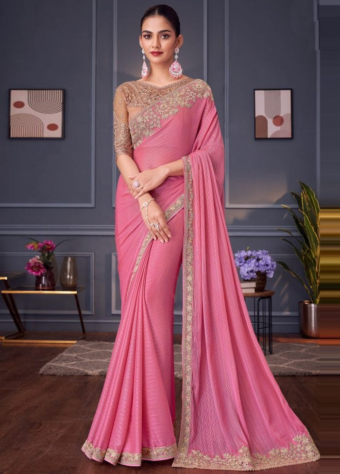 Pink Spun Silk Saree With Blouse Piece