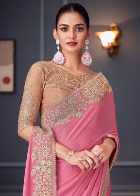 Pink Spun Silk Saree With Blouse Piece