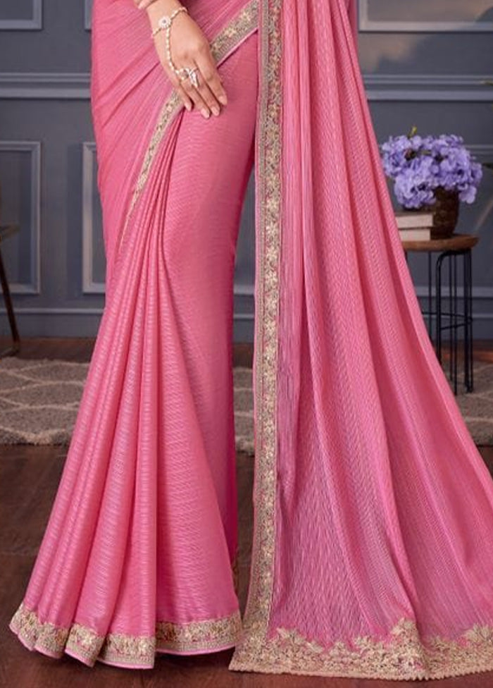 Pink Spun Silk Saree With Blouse Piece