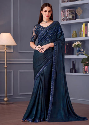 Navy Blue Spun Silk Saree With Blouse Piece