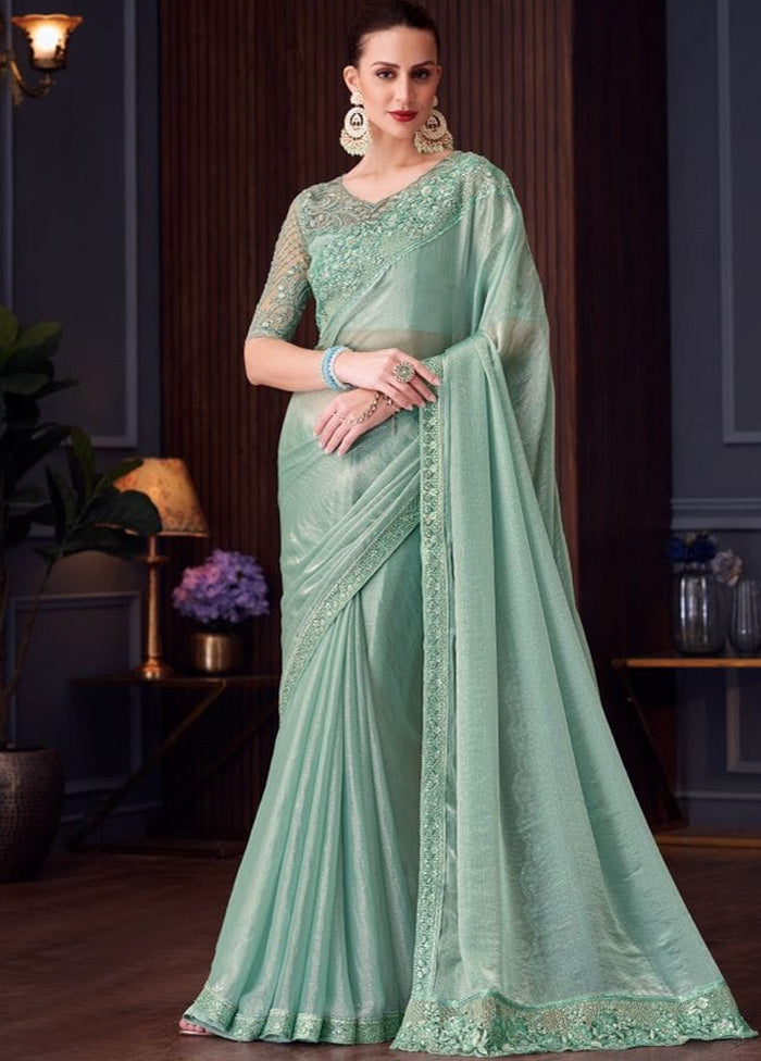 Mint Green Spun Silk Saree With Blouse Piece