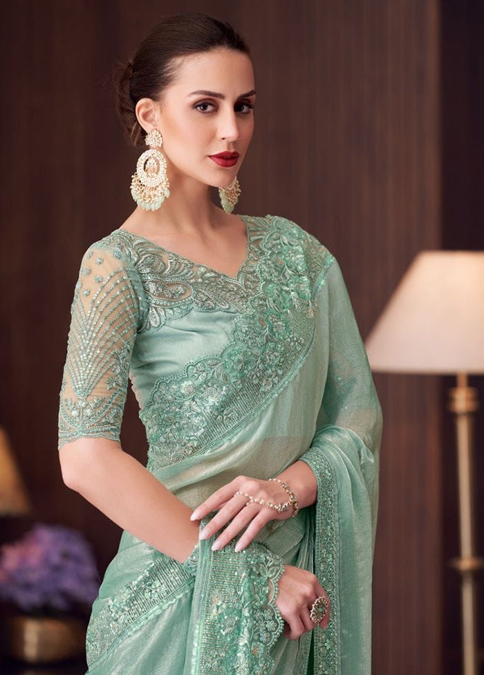 Mint Green Spun Silk Saree With Blouse Piece