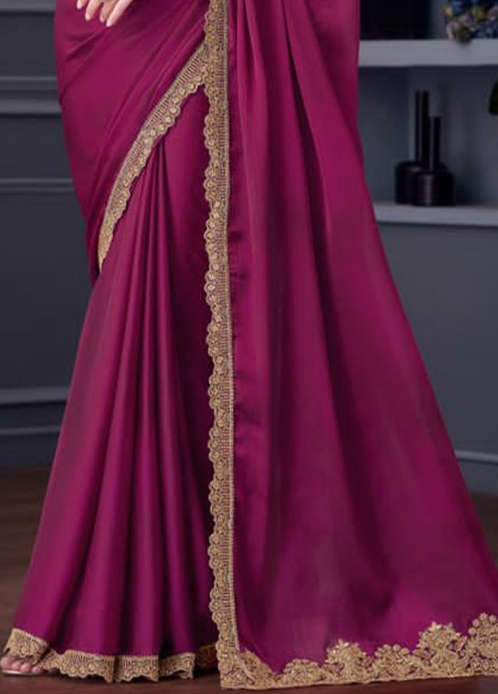 Wine Satin Silk Saree With Blouse Piece