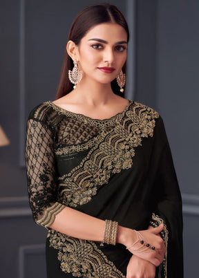 Black Satin Silk Saree With Blouse Piece