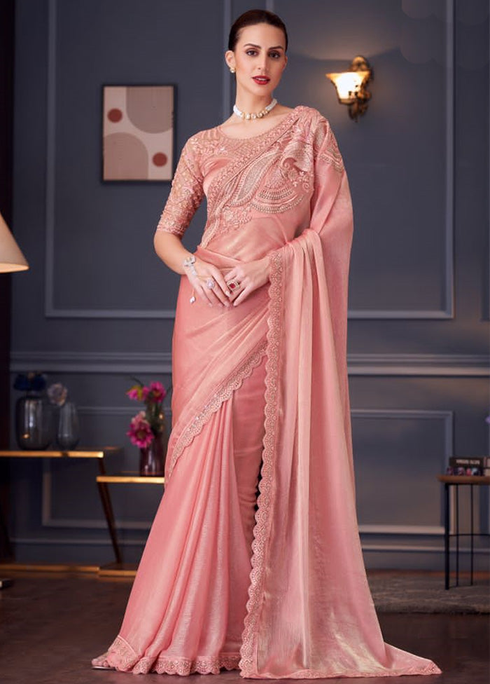 Peach Chiffon Silk Saree With Blouse Piece