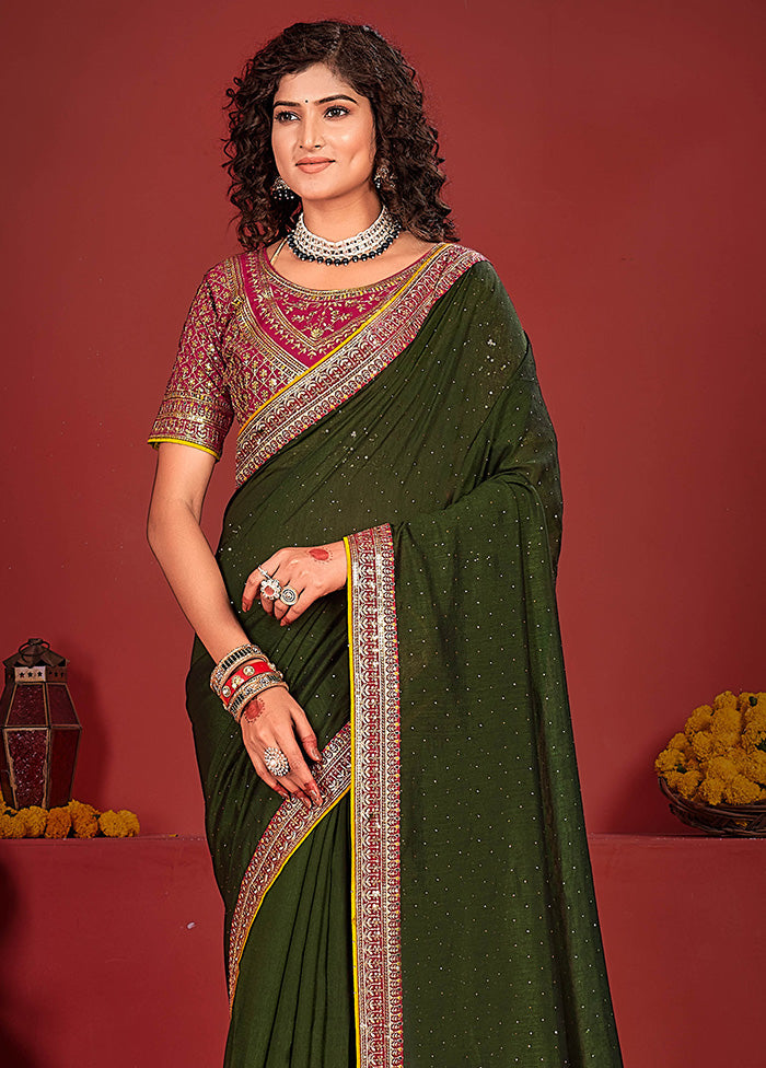 Mehendi Spun Silk Saree With Blouse Piece