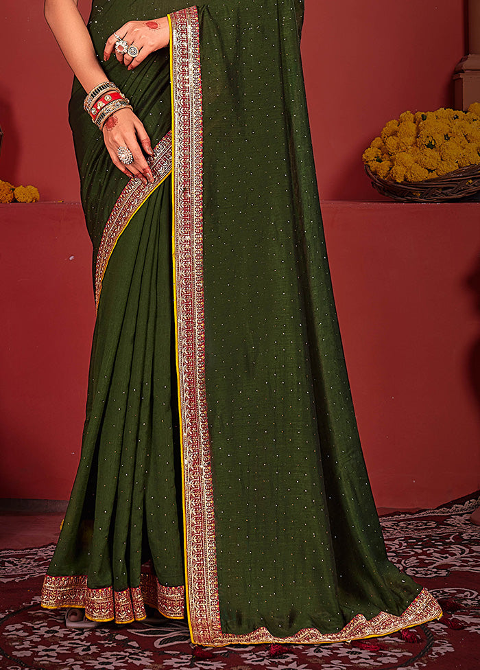 Mehendi Spun Silk Saree With Blouse Piece