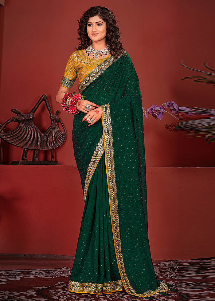 Dark Green Spun Silk Saree With Blouse Piece