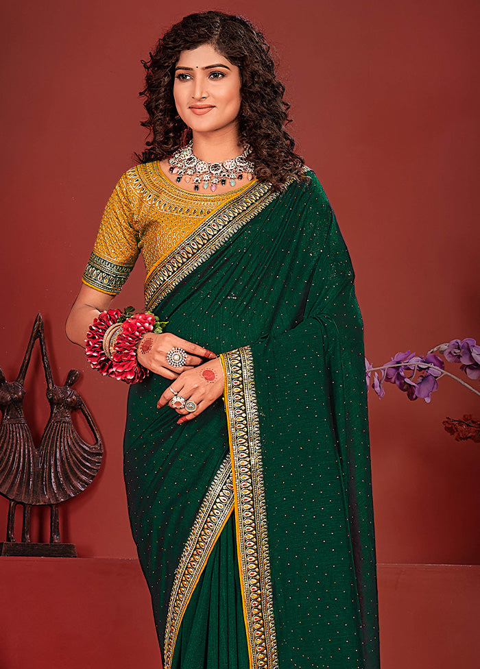 Dark Green Spun Silk Saree With Blouse Piece